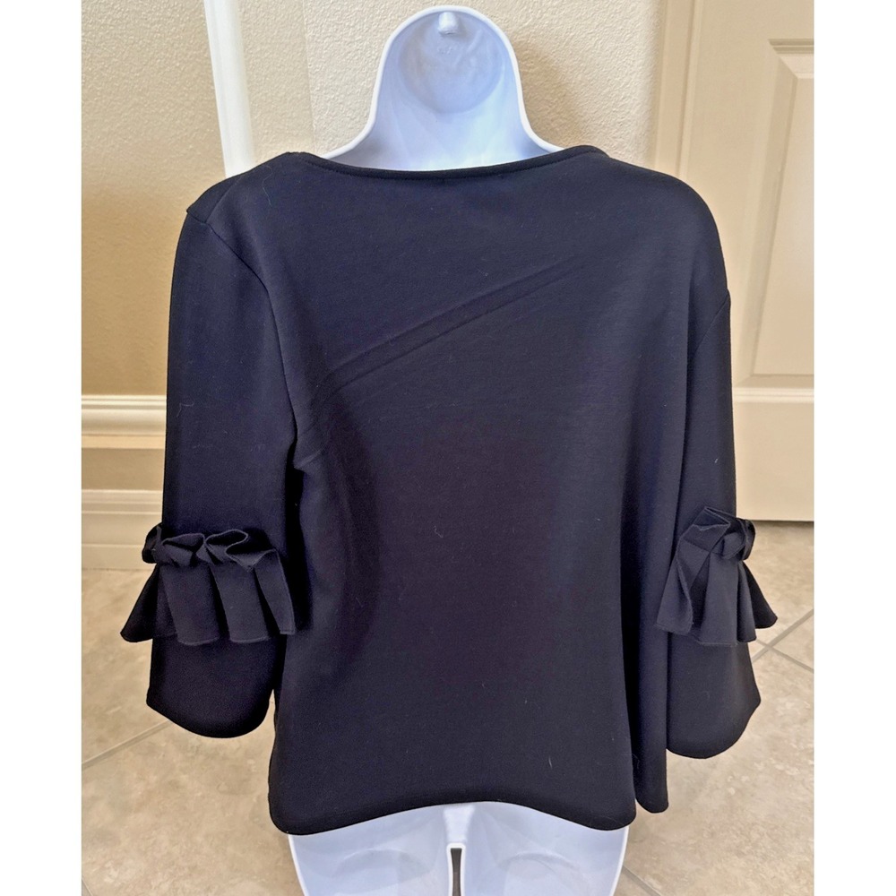 Halogen Black Ruffle 3/4 Sleeve Blouse‎ Sz M Career Preppy Going Out Boxy Top - Picture 3 of 7